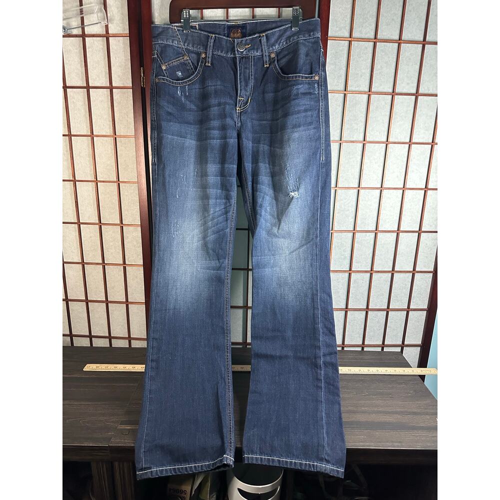 Rock & Republic Dark Wash Paul Straight Jeans Sz 36 Rear Flap Pockets Distressed